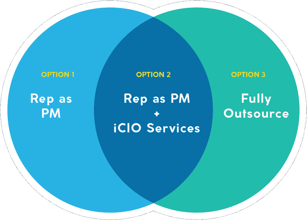 Option 1: Rep as PM. Option 2: Rep as PM plus iCIO Services. Option 3: Fully Outsource